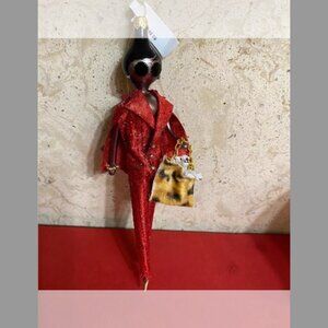 De Carlni NWT Fashionista in Red Crystal Pantsuit Christmas Ornament